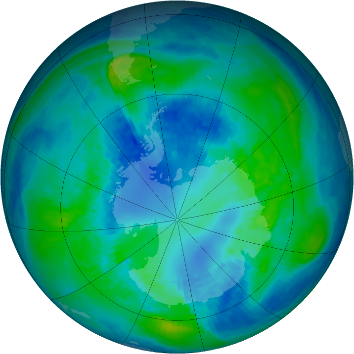 Antarctic ozone map for 13 April 2004